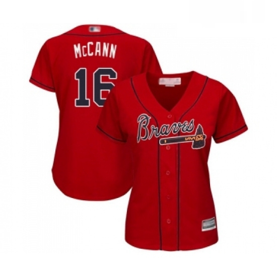 Womens Atlanta Braves 16 Brian McCann Replica Red Alternate Cool Base Baseball Jersey Womens Atlanta Braves 16 Brian McCann Replica Red Alternate Cool Base Baseball Jersey