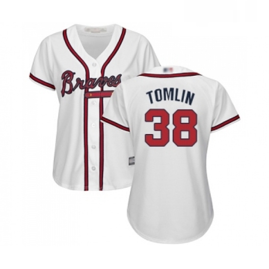 Womens Atlanta Braves 38 Josh Tomlin Replica White Home Cool Base Baseball Jersey Womens Atlanta Braves 38 Josh Tomlin Replica White Home Cool Base Baseball Jersey