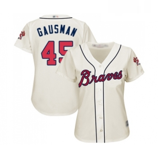 Womens Atlanta Braves 45 Kevin Gausman Replica Cream Alternate 2 Cool Base Baseball Jersey Womens Atlanta Braves 45 Kevin Gausman Replica Cream Alternate 2 Cool Base Baseball Jersey