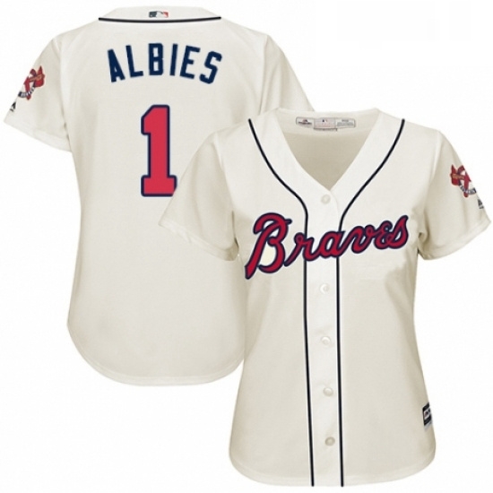 Womens Majestic Atlanta Braves 1 Ozzie Albies Authentic Cream Alternate 2 Cool Base MLB Jersey Womens Majestic Atlanta Braves 1 Ozzie Albies Authentic Cream Alternate 2 Cool Base MLB Jersey