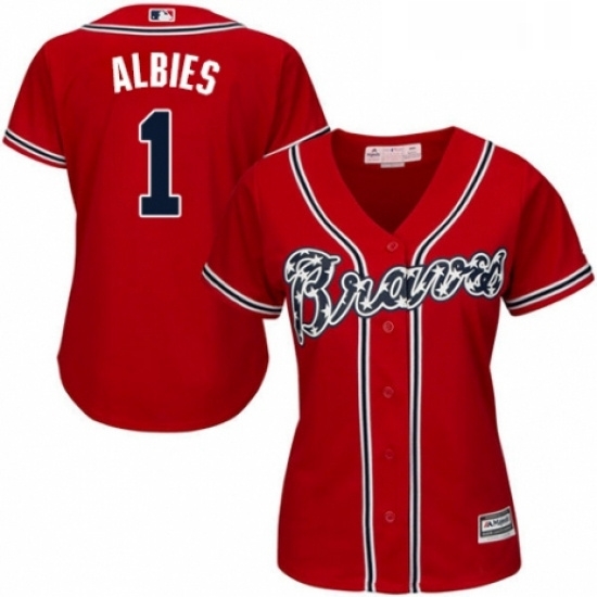 Womens Majestic Atlanta Braves 1 Ozzie Albies Authentic Red Alternate Cool Base MLB Jersey Womens Majestic Atlanta Braves 1 Ozzie Albies Authentic Red Alternate Cool Base MLB Jersey