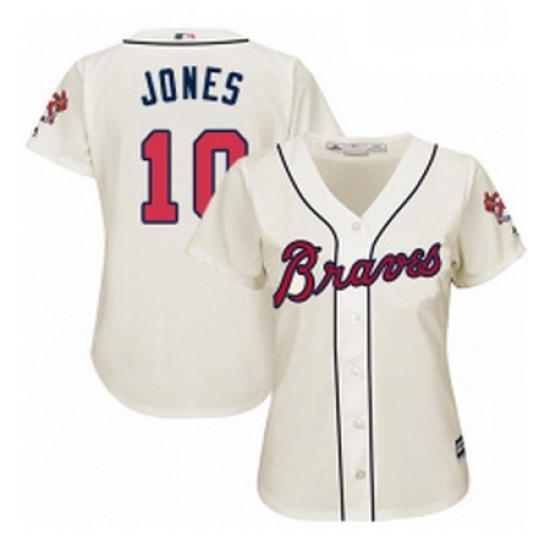 Womens Majestic Atlanta Braves 10 Chipper Jones Authentic Cream Alternate 2 Cool Base MLB Jersey Womens Majestic Atlanta Braves 10 Chipper Jones Authentic Cream Alternate 2 Cool Base MLB Jersey