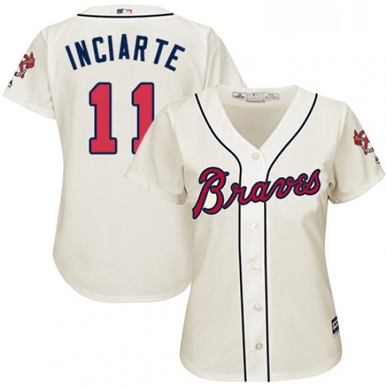 Womens Majestic Atlanta Braves 11 Ender Inciarte Replica Cream Alternate 2 Cool Base MLB Jersey Womens Majestic Atlanta Braves 11 Ender Inciarte Replica Cream Alternate 2 Cool Base MLB Jersey