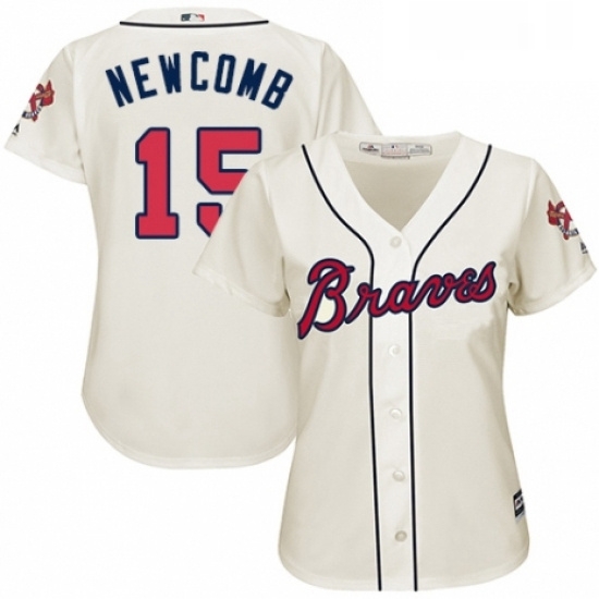 Womens Majestic Atlanta Braves 15 Sean Newcomb Replica Cream Alternate 2 Cool Base MLB Jersey Womens Majestic Atlanta Braves 15 Sean Newcomb Replica Cream Alternate 2 Cool Base MLB Jersey