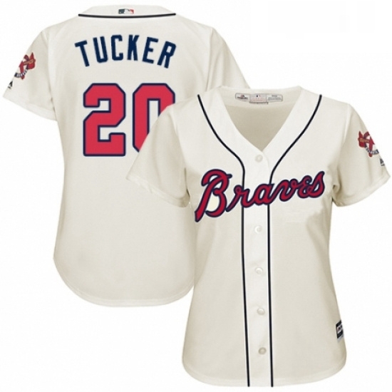 Womens Majestic Atlanta Braves 20 Preston Tucker Authentic Cream Alternate 2 Cool Base MLB Jersey Womens Majestic Atlanta Braves 20 Preston Tucker Authentic Cream Alternate 2 Cool Base MLB Jersey
