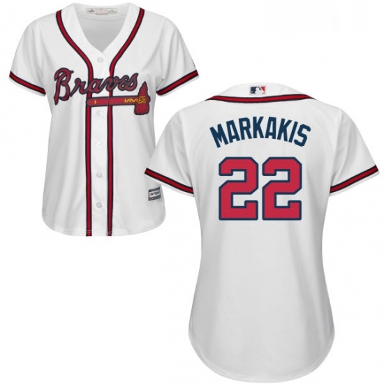 Womens Majestic Atlanta Braves 22 Nick Markakis Authentic White Home Cool Base MLB Jersey Womens Majestic Atlanta Braves 22 Nick Markakis Authentic White Home Cool Base MLB Jersey