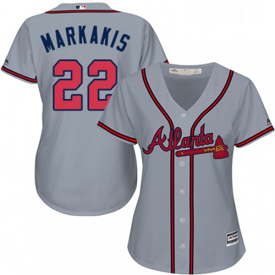 Womens Majestic Atlanta Braves 22 Nick Markakis Replica Grey Road Cool Base MLB Jersey Womens Majestic Atlanta Braves 22 Nick Markakis Replica Grey Road Cool Base MLB Jersey