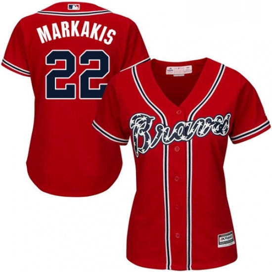 Womens Majestic Atlanta Braves 22 Nick Markakis Replica Red Alternate Cool Base MLB Jersey Womens Majestic Atlanta Braves 22 Nick Markakis Replica Red Alternate Cool Base MLB Jersey