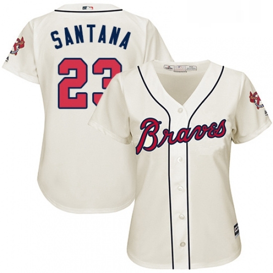 Womens Majestic Atlanta Braves 23 Danny Santana Authentic Cream Alternate 2 Cool Base MLB Jersey Womens Majestic Atlanta Braves 23 Danny Santana Authentic Cream Alternate 2 Cool Base MLB Jersey