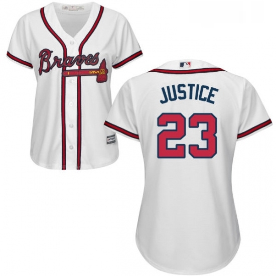 Womens Majestic Atlanta Braves 23 David Justice Authentic White Home Cool Base MLB Jersey Womens Majestic Atlanta Braves 23 David Justice Authentic White Home Cool Base MLB Jersey
