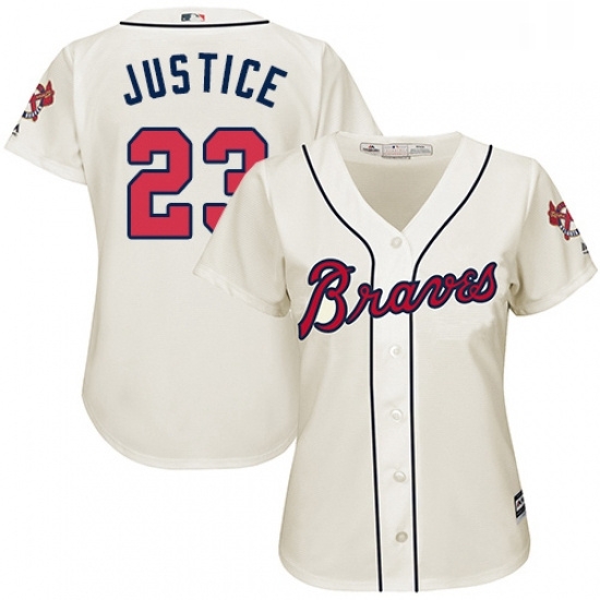 Womens Majestic Atlanta Braves 23 David Justice Replica Cream Alternate 2 Cool Base MLB Jersey Womens Majestic Atlanta Braves 23 David Justice Replica Cream Alternate 2 Cool Base MLB Jersey