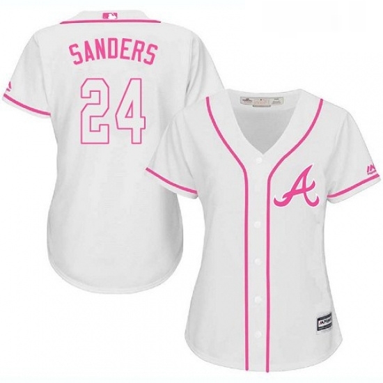 Womens Majestic Atlanta Braves 24 Deion Sanders Authentic White Fashion Cool Base MLB Jersey