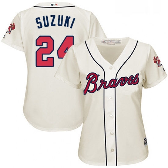 Womens Majestic Atlanta Braves 24 Kurt Suzuki Replica Cream Alternate 2 Cool Base MLB Jersey Womens Majestic Atlanta Braves 24 Kurt Suzuki Replica Cream Alternate 2 Cool Base MLB Jersey