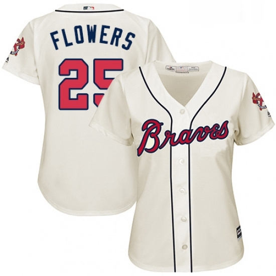Womens Majestic Atlanta Braves 25 Tyler Flowers Authentic Cream Alternate 2 Cool Base MLB Jersey Womens Majestic Atlanta Braves 25 Tyler Flowers Authentic Cream Alternate 2 Cool Base MLB Jersey