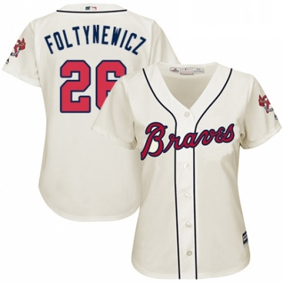 Womens Majestic Atlanta Braves 26 Mike Foltynewicz Authentic Cream Alternate 2 Cool Base MLB Jersey Womens Majestic Atlanta Braves 26 Mike Foltynewicz Authentic Cream Alternate 2 Cool Base MLB Jersey