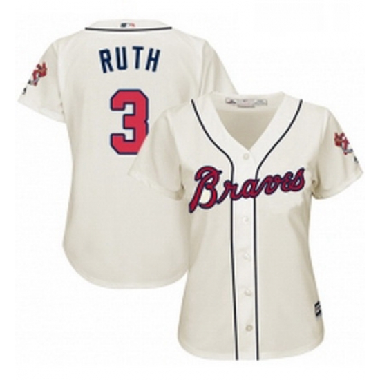 Womens Majestic Atlanta Braves 3 Babe Ruth Replica Cream Alternate 2 Cool Base MLB Jersey Womens Majestic Atlanta Braves 3 Babe Ruth Replica Cream Alternate 2 Cool Base MLB Jersey