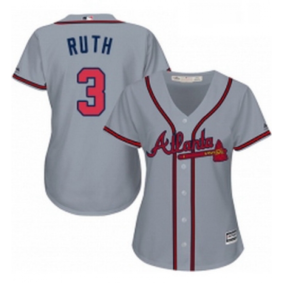 Womens Majestic Atlanta Braves 3 Babe Ruth Replica Grey Road Cool Base MLB Jersey Womens Majestic Atlanta Braves 3 Babe Ruth Replica Grey Road Cool Base MLB Jersey