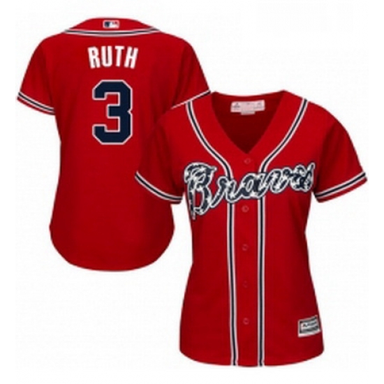 Womens Majestic Atlanta Braves 3 Babe Ruth Replica Red Alternate Cool Base MLB Jersey Womens Majestic Atlanta Braves 3 Babe Ruth Replica Red Alternate Cool Base MLB Jersey