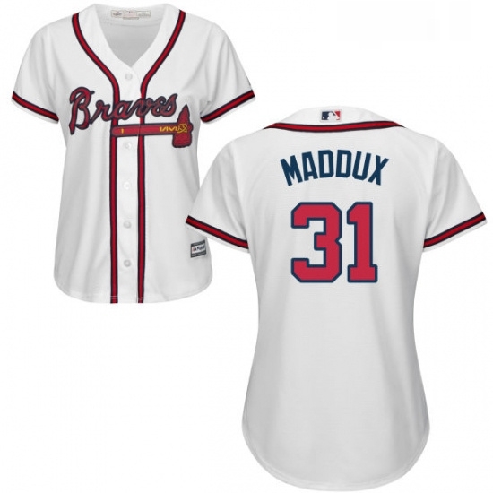 Womens Majestic Atlanta Braves 31 Greg Maddux Authentic White Home Cool Base MLB Jersey Womens Majestic Atlanta Braves 31 Greg Maddux Authentic White Home Cool Base MLB Jersey