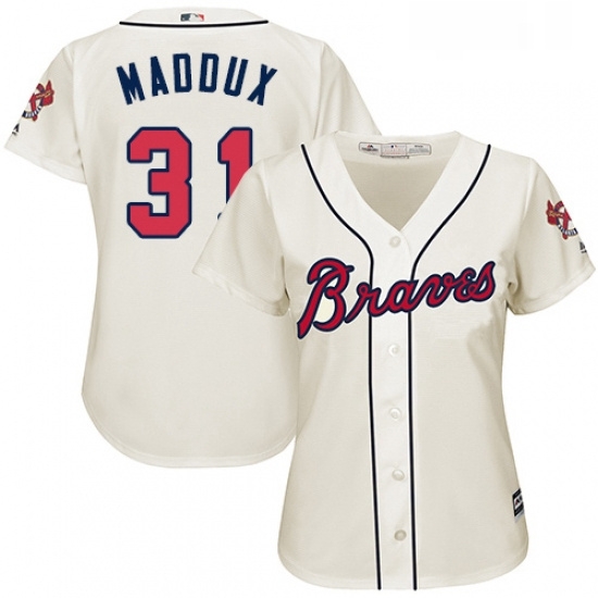 Womens Majestic Atlanta Braves 31 Greg Maddux Replica Cream Alternate 2 Cool Base MLB Jersey Womens Majestic Atlanta Braves 31 Greg Maddux Replica Cream Alternate 2 Cool Base MLB Jersey