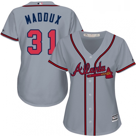 Womens Majestic Atlanta Braves 31 Greg Maddux Replica Grey Road Cool Base MLB Jersey Womens Majestic Atlanta Braves 31 Greg Maddux Replica Grey Road Cool Base MLB Jersey