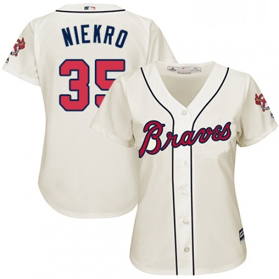 Womens Majestic Atlanta Braves 35 Phil Niekro Replica Cream Alternate 2 Cool Base MLB Jersey Womens Majestic Atlanta Braves 35 Phil Niekro Replica Cream Alternate 2 Cool Base MLB Jersey