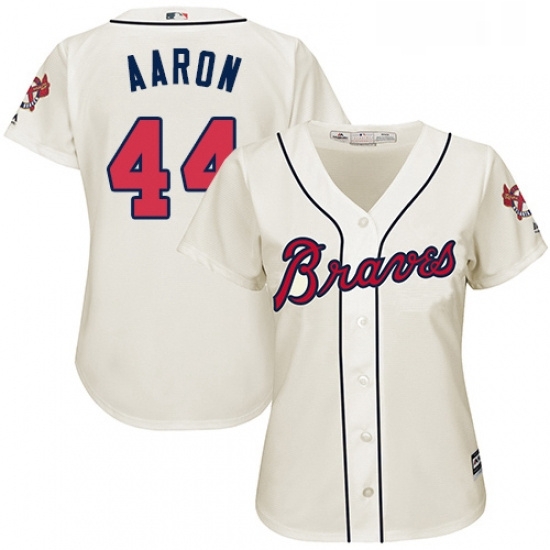 Womens Majestic Atlanta Braves 44 Hank Aaron Authentic Cream Alternate 2 Cool Base MLB Jersey Womens Majestic Atlanta Braves 44 Hank Aaron Authentic Cream Alternate 2 Cool Base MLB Jersey
