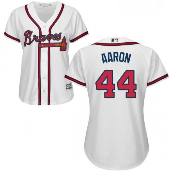 Womens Majestic Atlanta Braves 44 Hank Aaron Replica White Home Cool Base MLB Jersey Womens Majestic Atlanta Braves 44 Hank Aaron Replica White Home Cool Base MLB Jersey