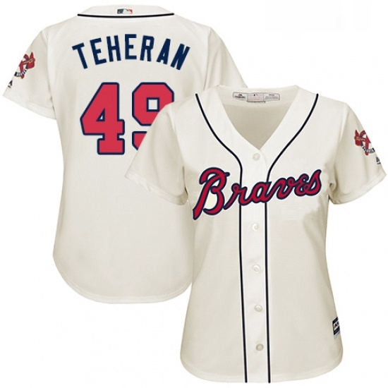 Womens Majestic Atlanta Braves 49 Julio Teheran Authentic Cream Alternate 2 Cool Base MLB Jersey Womens Majestic Atlanta Braves 49 Julio Teheran Authentic Cream Alternate 2 Cool Base MLB Jersey