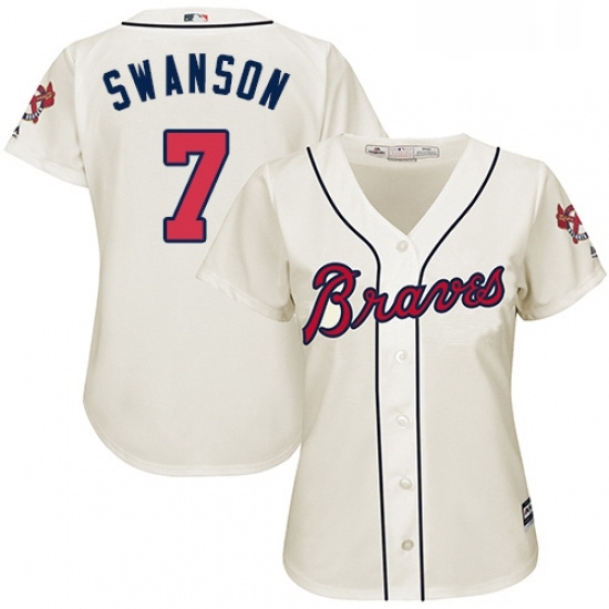 Womens Majestic Atlanta Braves 7 Dansby Swanson Authentic Cream Alternate 2 Cool Base MLB Jersey Womens Majestic Atlanta Braves 7 Dansby Swanson Authentic Cream Alternate 2 Cool Base MLB Jersey