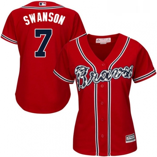 Womens Majestic Atlanta Braves 7 Dansby Swanson Authentic Red Alternate Cool Base MLB Jersey Womens Majestic Atlanta Braves 7 Dansby Swanson Authentic Red Alternate Cool Base MLB Jersey