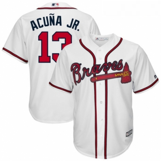 Youth Atlanta Braves 13 Ronald Acua Jr Majestic White Official Cool Base Player Jersey Youth Atlanta Braves 13 Ronald Acua Jr Majestic White Official Cool Base Player Jersey