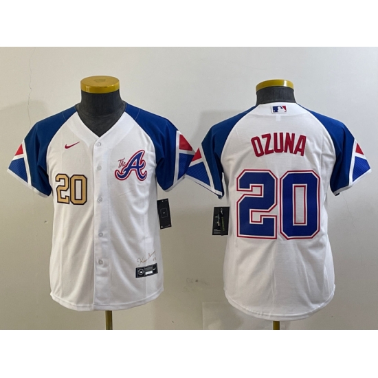 Youth Atlanta Braves 20 Marcell Ozuna White 2023 City Connect Stitched Baseball Jersey 1 Youth Atlanta Braves 20 Marcell Ozuna White 2023 City Connect Stitched Baseball Jersey 1