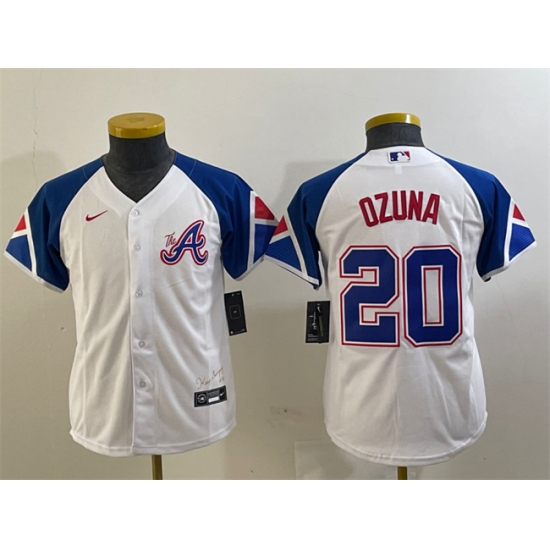 Youth Atlanta Braves 20 Marcell Ozuna White 2023 City Connect Stitched Baseball Jersey Youth Atlanta Braves 20 Marcell Ozuna White 2023 City Connect Stitched Baseball Jersey