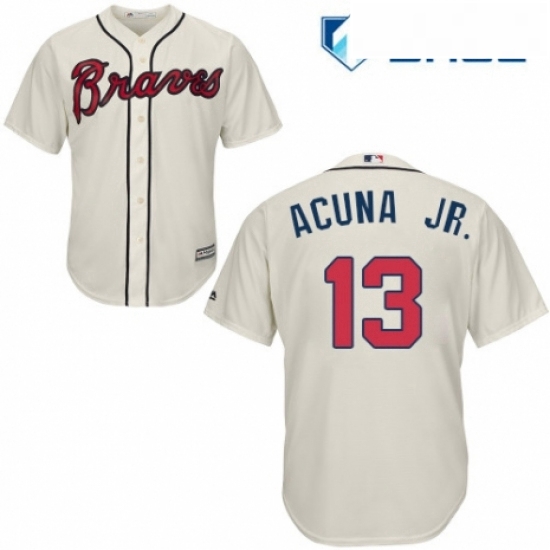 Youth Majestic Atlanta Braves 13 Ronald Acuna Jr Authentic Cream Alternate 2 Cool Base MLB Jersey Youth Majestic Atlanta Braves 13 Ronald Acuna Jr Authentic Cream Alternate 2 Cool Base MLB Jersey