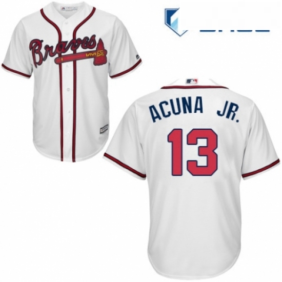 Youth Majestic Atlanta Braves 13 Ronald Acuna Jr Replica White Home Cool Base MLB Jersey Youth Majestic Atlanta Braves 13 Ronald Acuna Jr Replica White Home Cool Base MLB Jersey