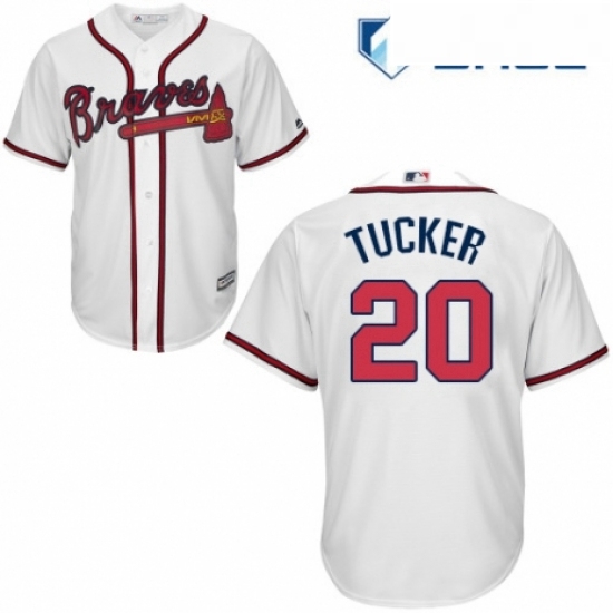 Youth Majestic Atlanta Braves 20 Preston Tucker Authentic White Home Cool Base MLB Jersey 