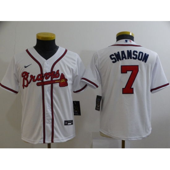 Youth White Atlanta Braves 7 Dansby Swanson Cool Base MLB Stitched Jersey Youth White Atlanta Braves 7 Dansby Swanson Cool Base MLB Stitched Jersey