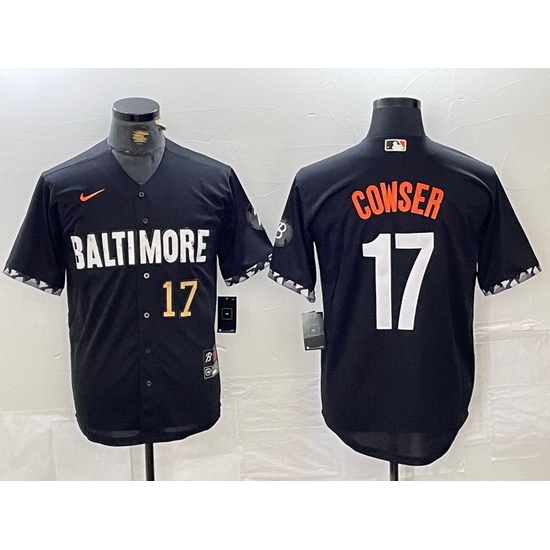 Men Baltimore Orioles 17 Colton Cowser Black 2023 City Connect Cool Base Stitched Baseball Jersey 2 Men Baltimore Orioles 17 Colton Cowser Black 2023 City Connect Cool Base Stitched Baseball Jersey 2