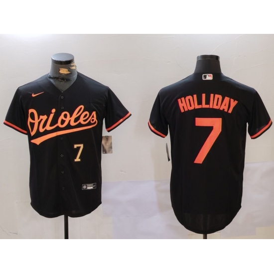 Men Baltimore Orioles 7 Jackson Holliday Black Cool Base Stitched Baseball Jersey 3 Men Baltimore Orioles 7 Jackson Holliday Black Cool Base Stitched Baseball Jersey 3