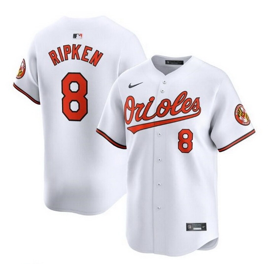 Men Baltimore Orioles 8 Cal Ripken Jr  White 2024 Home Limited Cool Base Stitched Baseball Jersey