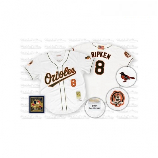 Mens Mitchell and Ness Baltimore Orioles 8 Cal Ripken Authentic White Throwback MLB Jersey Mens Mitchell and Ness Baltimore Orioles 8 Cal Ripken Authentic White Throwback MLB Jersey