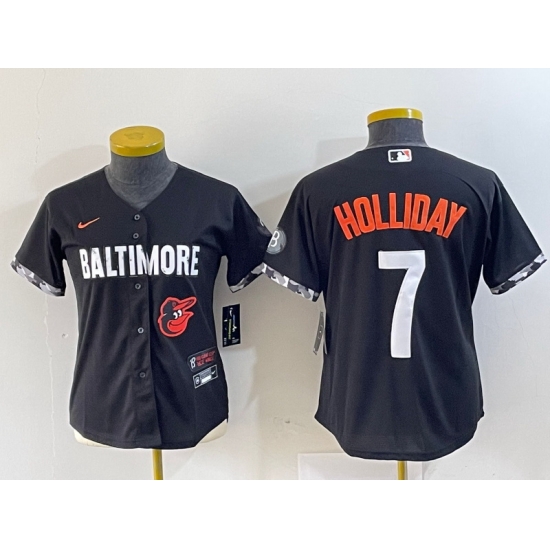 Women Baltimore Orioles 7 Jackson Holliday Black 2023 City Connect Cool base jerseys Women Baltimore Orioles 7 Jackson Holliday Black 2023 City Connect Cool base jerseys
