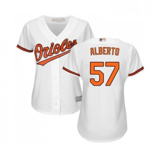 Womens Baltimore Orioles 57 Hanser Alberto Replica White Home Cool Base Baseball Jersey Womens Baltimore Orioles 57 Hanser Alberto Replica White Home Cool Base Baseball Jersey