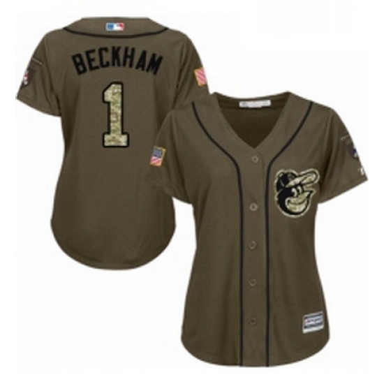 Womens Majestic Baltimore Orioles 1 Tim Beckham Authentic Green Salute to Service MLB Jersey Womens Majestic Baltimore Orioles 1 Tim Beckham Authentic Green Salute to Service MLB Jersey