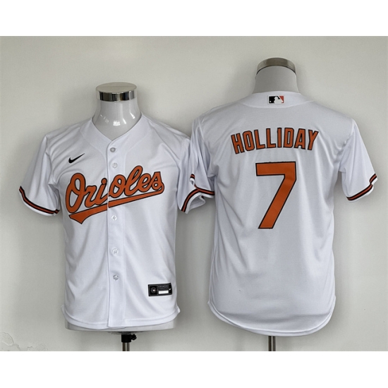 Youth Baltimore Orioles 7 Jackson Holliday White Stitched Baseball Jersey Youth Baltimore Orioles 7 Jackson Holliday White Stitched Baseball Jersey