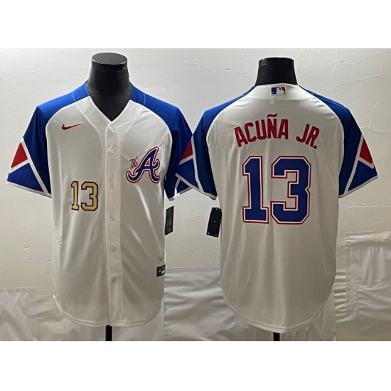 MLB Braves 13 Ronald Acuna White City Connect Cool Base Men Jersey MLB Braves 13 Ronald Acuna White City Connect Cool Base Men Jersey