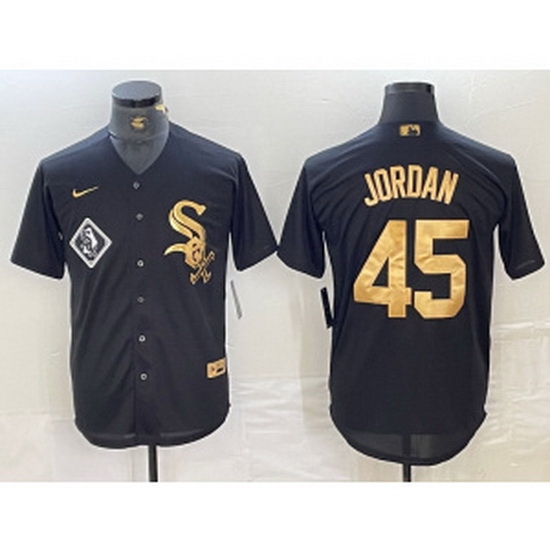 MLB White Sox 45 Michael Jordan Black Gold Nike Cool Base Men Jersey MLB White Sox 45 Michael Jordan Black Gold Nike Cool Base Men Jersey