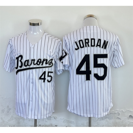 Men Birmingham Barons 45 Michael Jordan White Throwback Stitched Baseball Jersey Men Birmingham Barons 45 Michael Jordan White Throwback Stitched Baseball Jersey