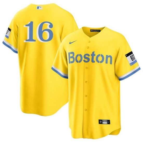 Men Boston Red Sox 16 Jarren Duran Gold City Connect Stitched Baseball Jersey Men Boston Red Sox 16 Jarren Duran Gold City Connect Stitched Baseball Jersey